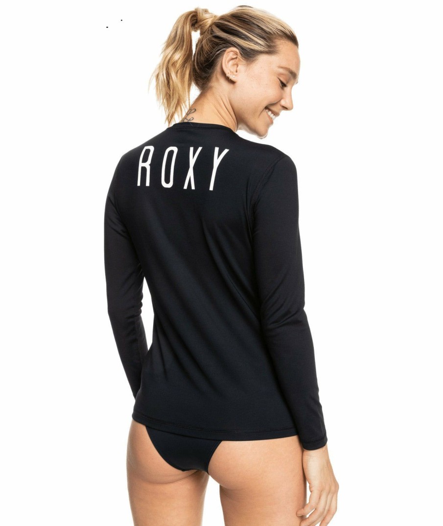 Women * | Sale Online Roxy: Enjoy Waves Long Sleeve Upf 50 Rashguard Black