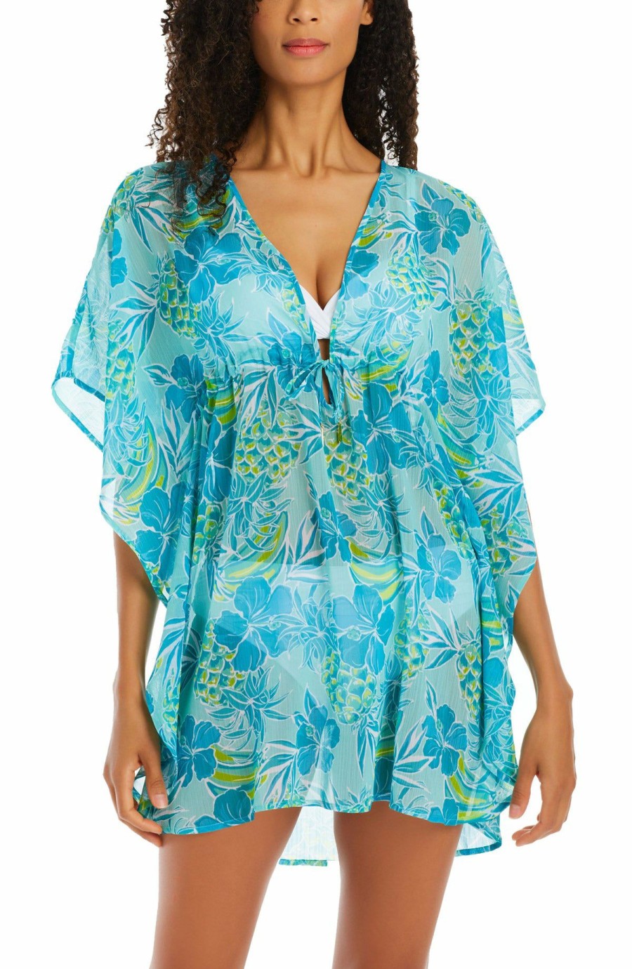 Clothing * | Attractive Bleu: Escape To The Beach Caftan Lagoon