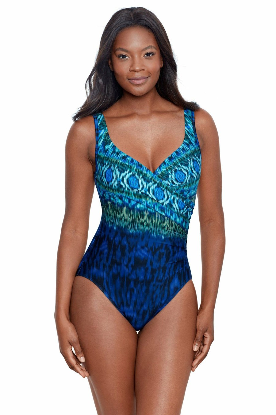 Women * | Sale Online Miraclesuit: One Piece Alhambra Underwire It'S A Wrap Swimsuit Blue Multi