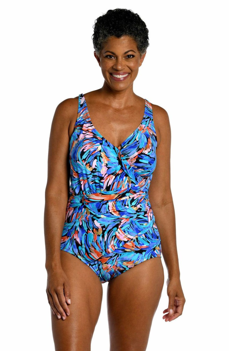 Women * | Opening Sales Maxine: One Piece Feathers & Flair Shirred Surplice Swimsuit Multi