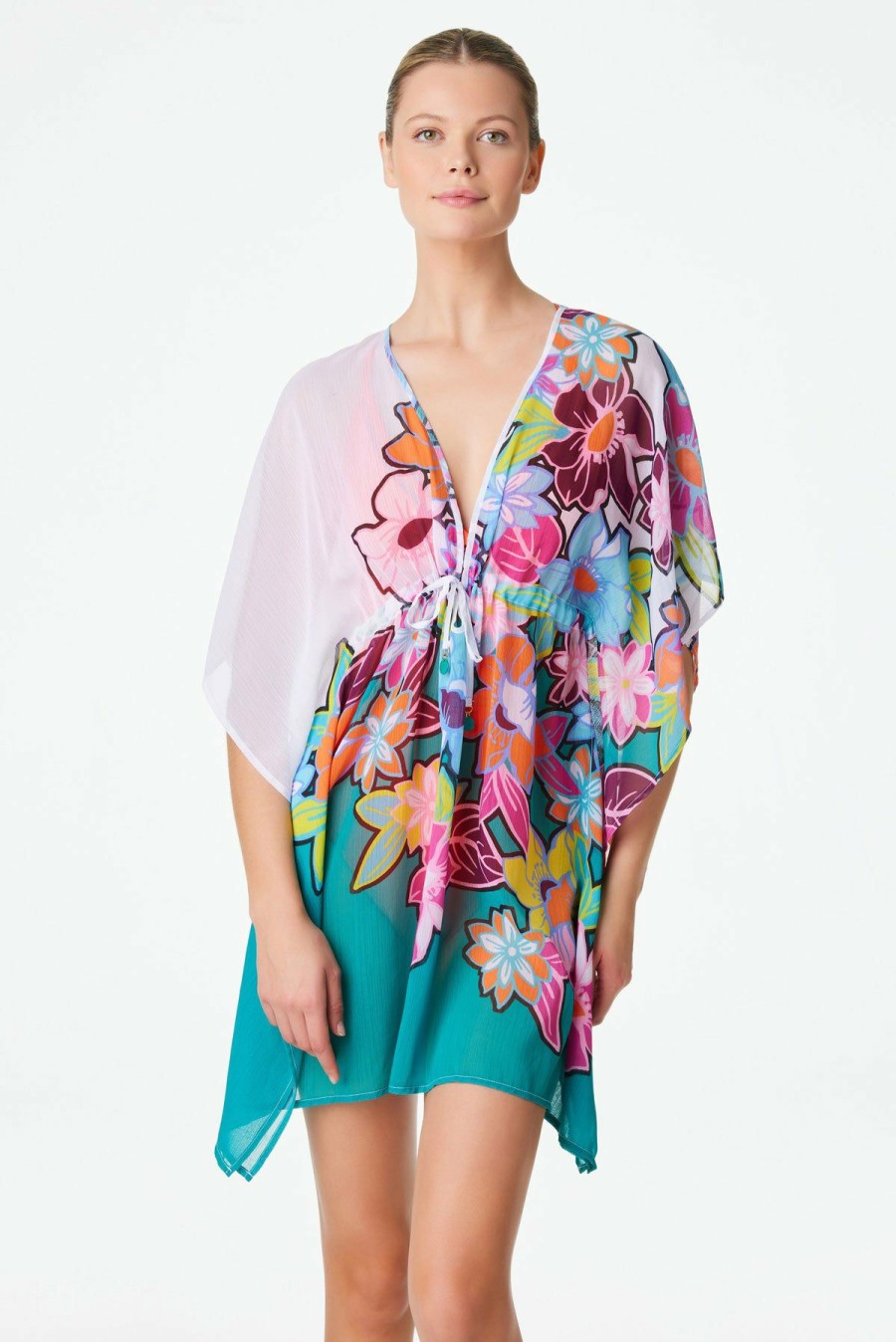 Clothing * | Sale Online Bleu: Color Crush Chiffon Caftan Cover Up White