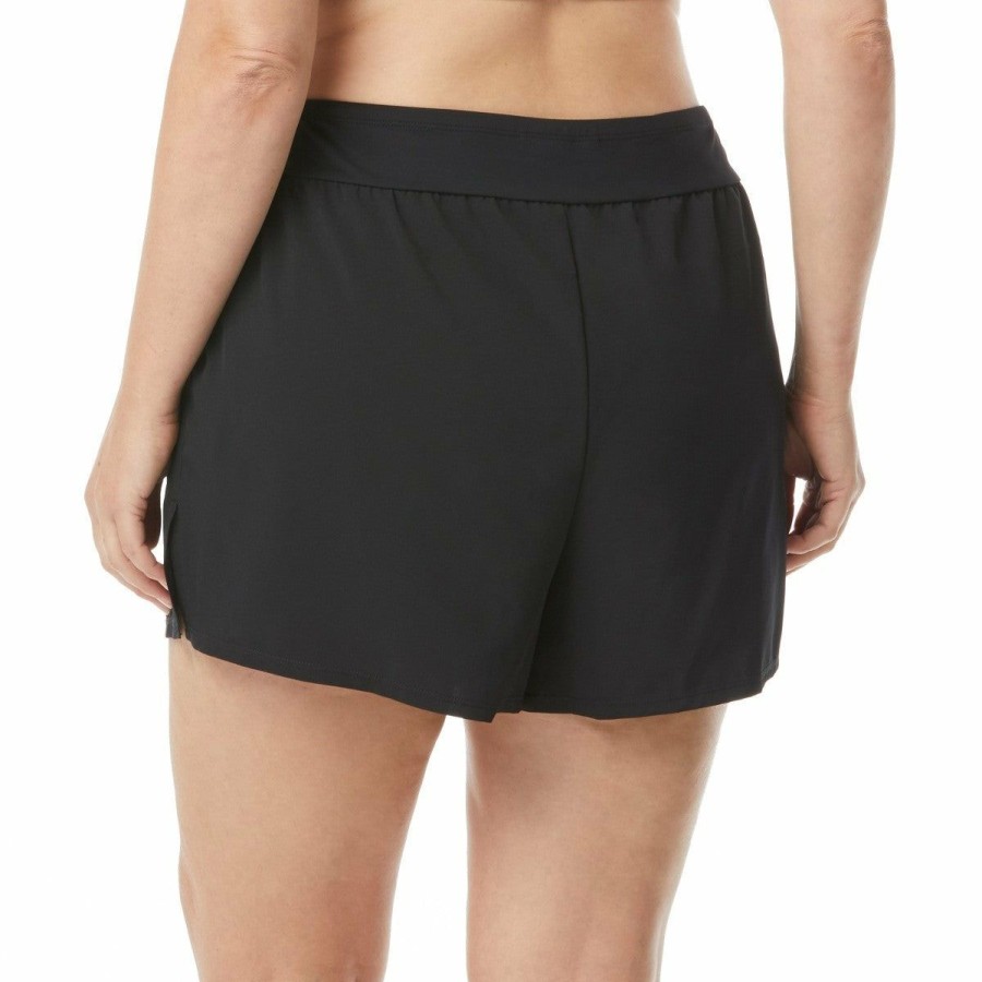 Women * | Low Price Beach House: Plus Paloma Beach Solids April Stretch Woven Beach Short Black