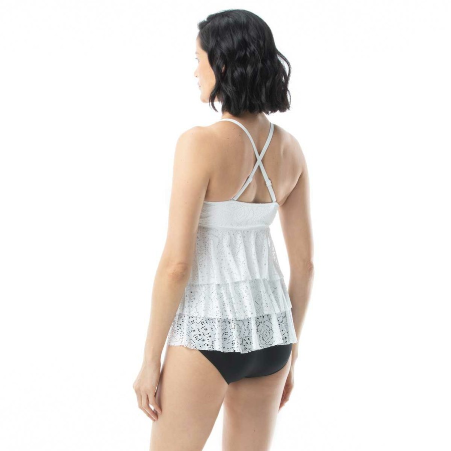 Women * | Best Sale Beach House: Crochet Soleil Layla Ruffle Tankini Top White