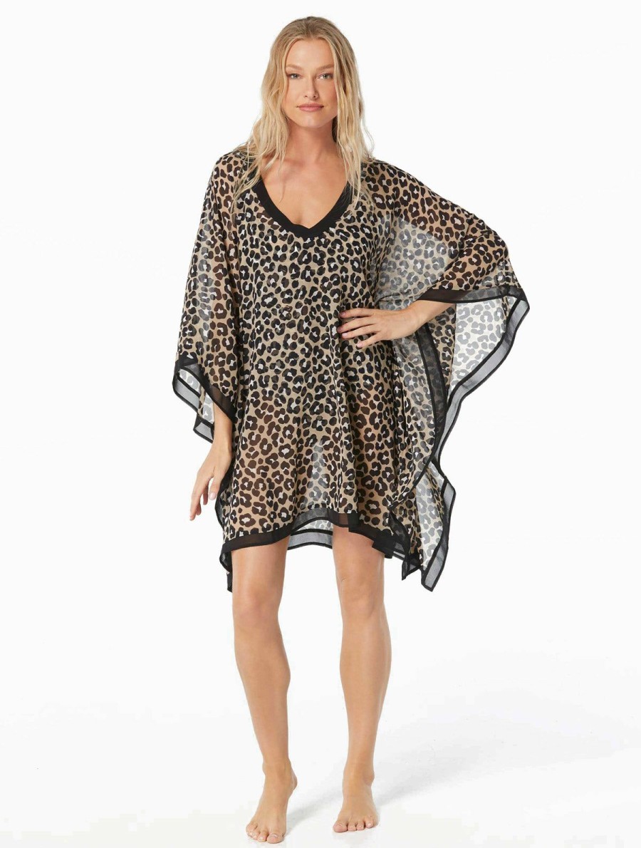 Clothing * | Original Michael Michael Kors: Graphic Cheetah Caftan Cover Up Black