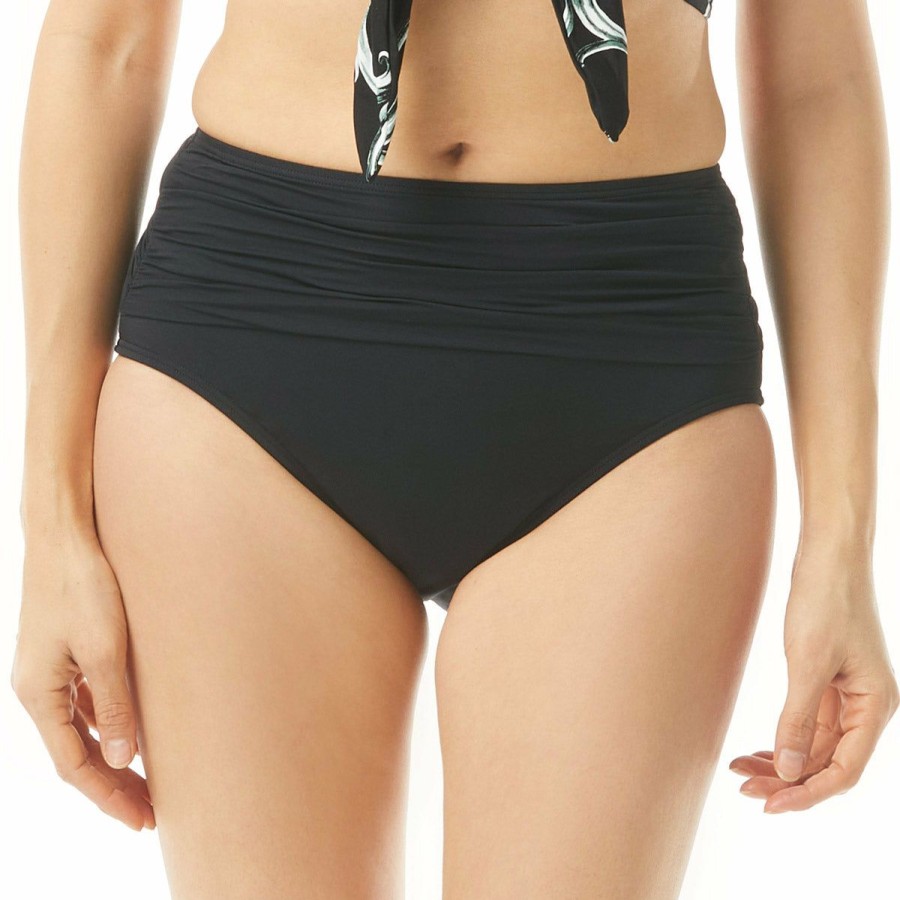 Women * | Best Sale Carmen Marc Valvo: Sunlet Seas Solid Classic Shirred Waist Bottom Black