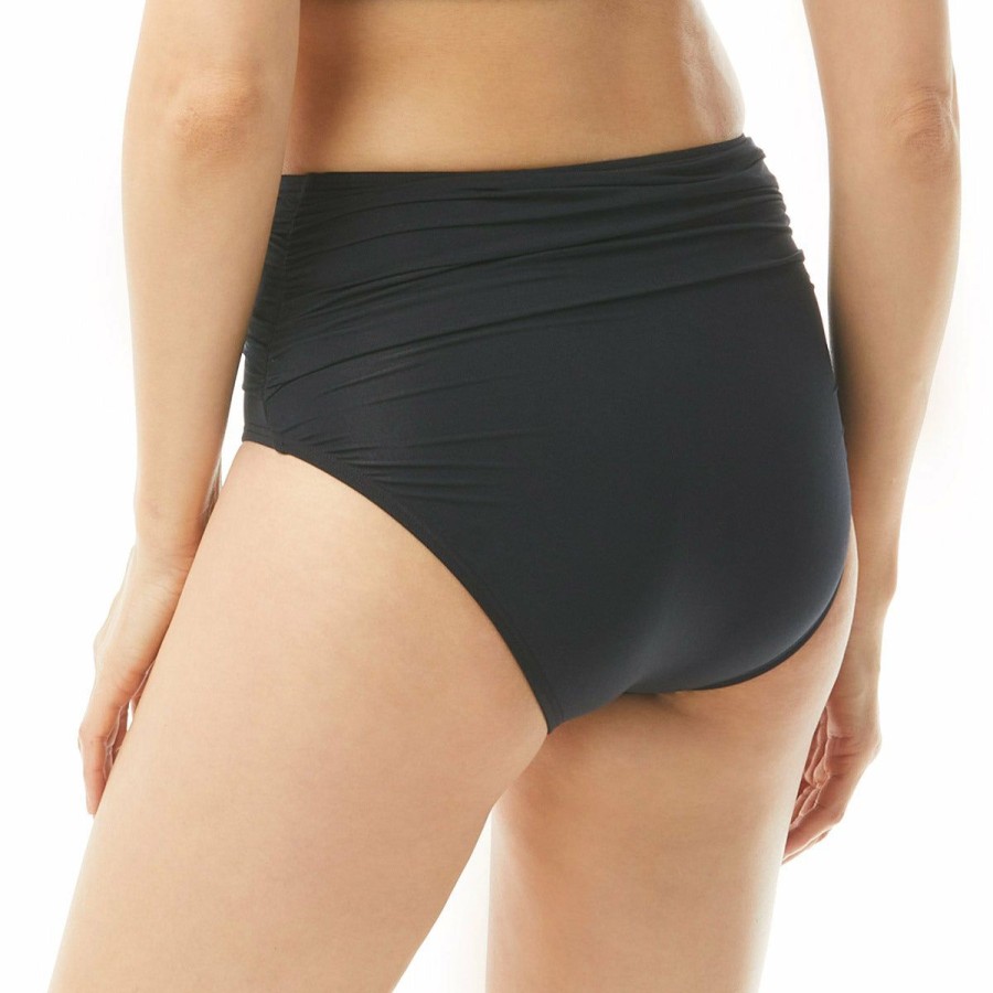 Women * | Best Sale Carmen Marc Valvo: Sunlet Seas Solid Classic Shirred Waist Bottom Black