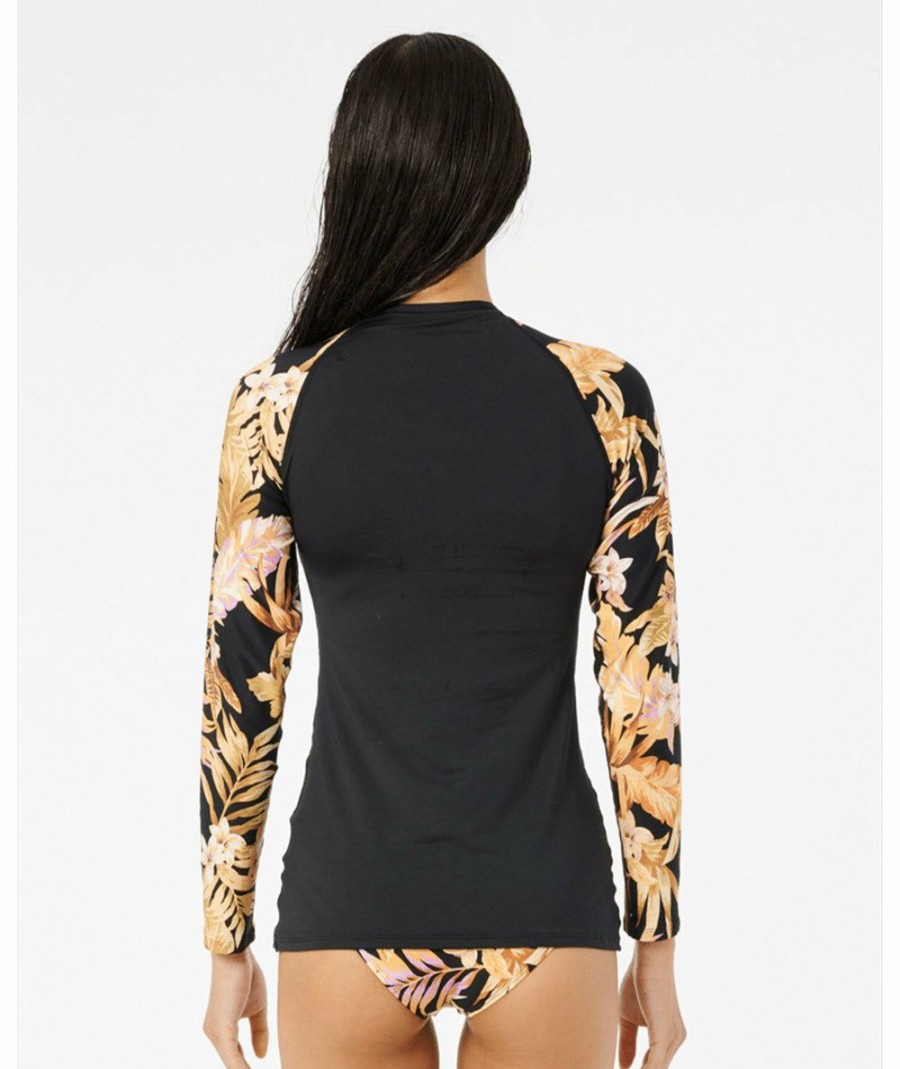 Women * | Sale Online Rip Curl: Sunday Swell Long Sleeve Rashguard Black