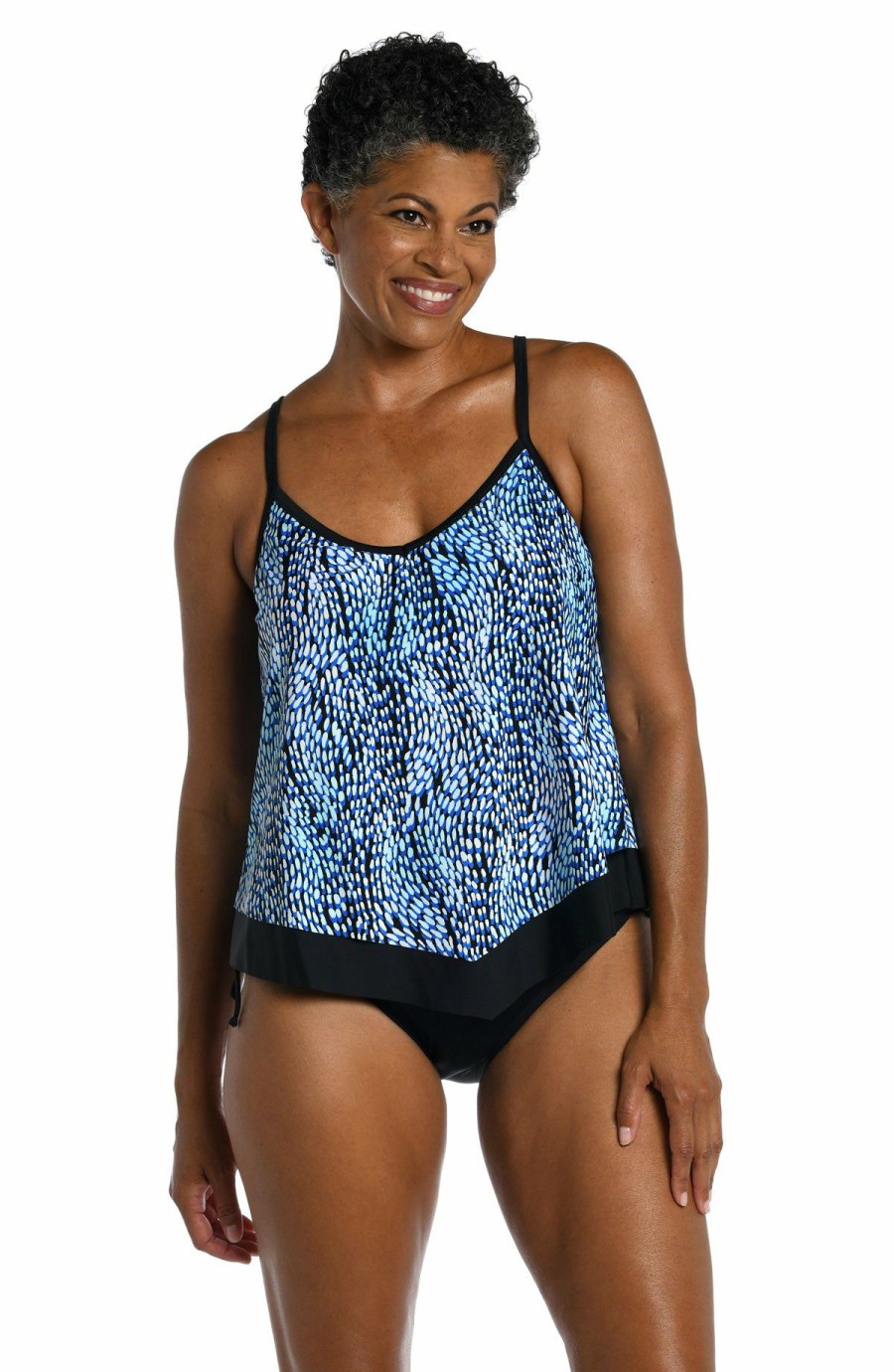 Women * | Special Offers Maxine: Tidal Wave Flutter Tankini Top Black