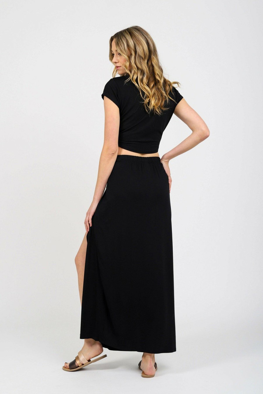 Clothing * | Opening Sales Koy Resort: Laguna Solid Side Knot Maxi Skirt Black