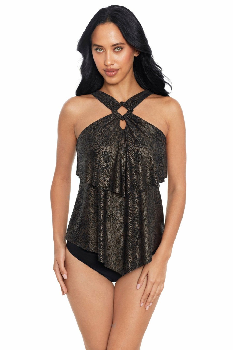 Women * | Opening Sales Magicsui: Xantu Carolina High Neck Tankini Top Black/Brown