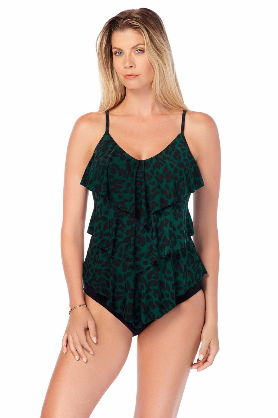 Women * | Bargain Sale Magicsuit: Wild Child Rita Tiered Tankini Top Teal/Blk