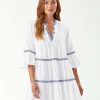 Clothing * | Low Price Tommy Bahama: Solid Embroidered Tiered Dress White