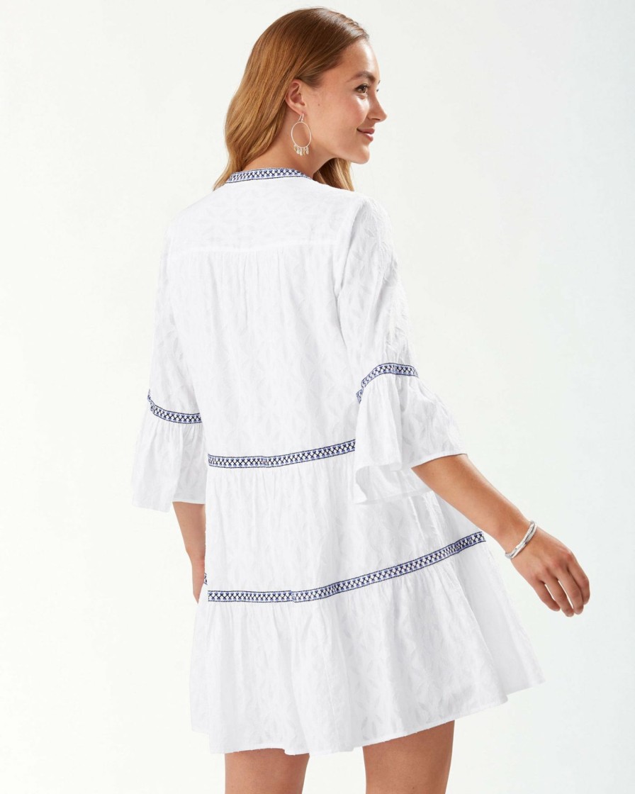 Clothing * | Low Price Tommy Bahama: Solid Embroidered Tiered Dress White