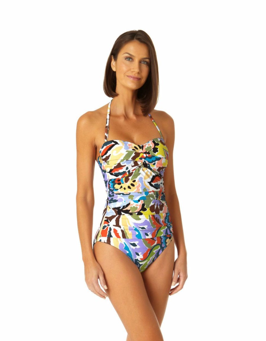 Women * | Sale Online Anne Cole: One Piece Kashmir Paisley Twist Front Shirred Bandeau Multi