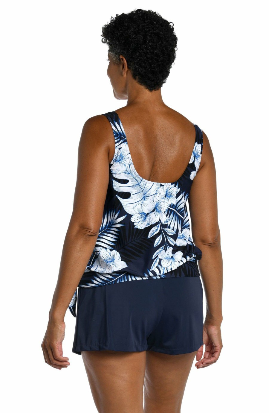 Women * | Best Sale Maxine Plus Moonlight Blouson Tankini Top Indigo Blue