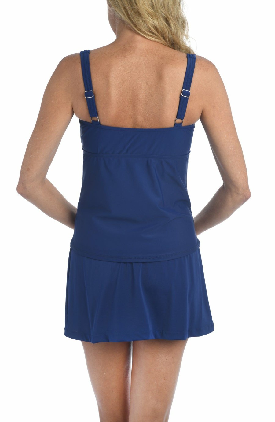 Women * | Best Sale Maxine: Jungle Oasis Ots Shirredtankini Top Navy