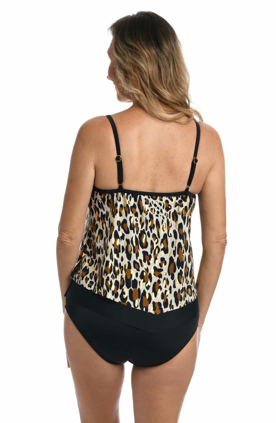 Women * | Original Maxine: Jungle Cat Flutter Tankini Top Black