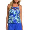 Women * | Low Price 24Th & Ocean: West Palms Strappy High Neck Tankini Top Sapphire