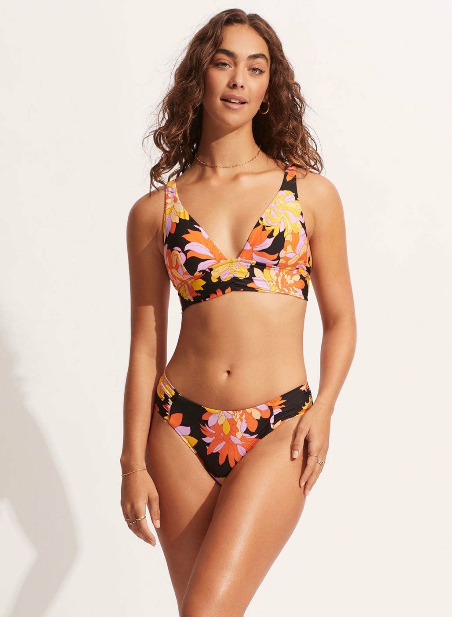 Women * | Bargain Sale Seafolly: Palm Springs Longline Tri Bikini Top Black