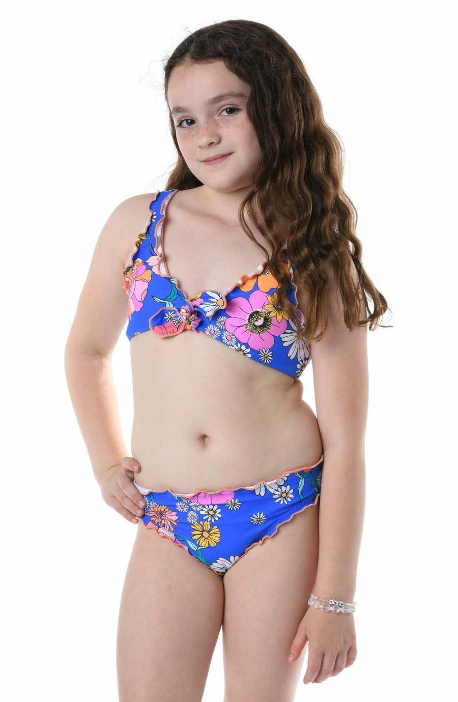 Kids * | Limited Edition Hobie Girls: Peace, Love, & Daisies Bralette Set Sea Blue