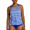 Women * | Opening Sales Maxine: Grecian Tile High Neck Tankini Top Cobalt