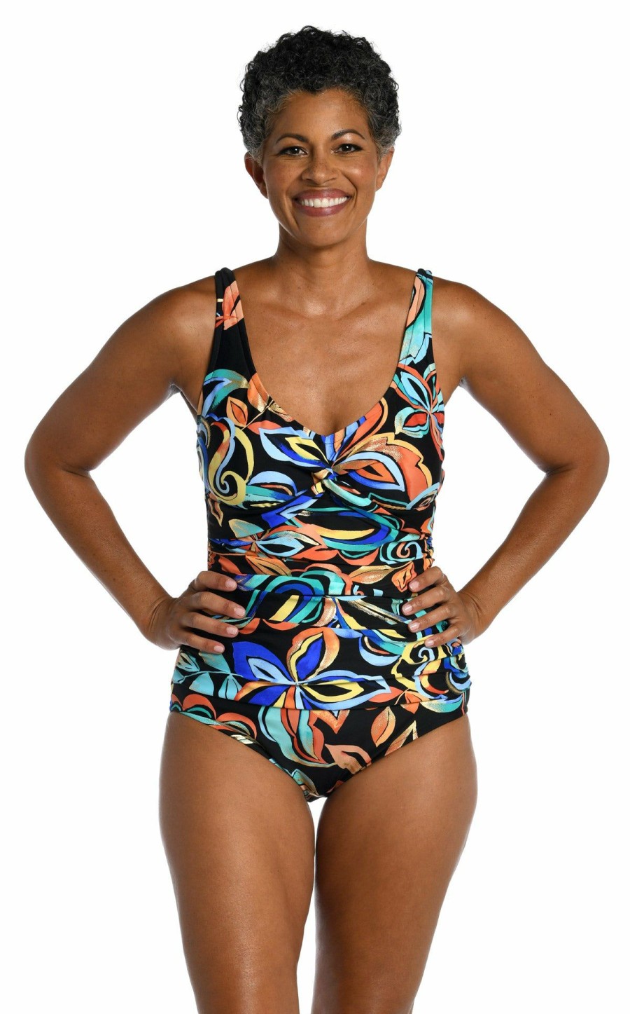 Women * | Attractive Maxine: One Piece Watercolor Expressions Twist Front Maillot Multi