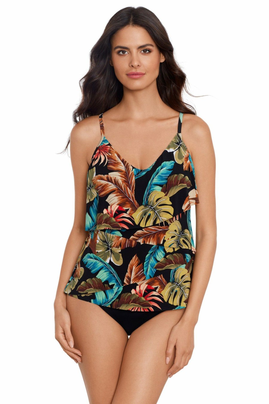 Women * | Official Magicsuit: Aloe Chloe Tiered Tankini Top Blk/Mul