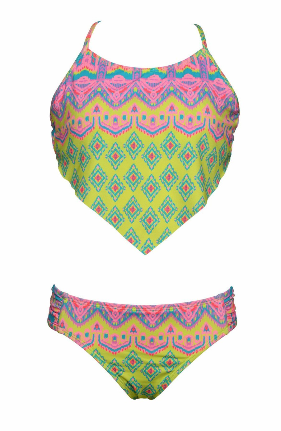 Kids * | Unique Hobie Girls: Ikat Tides Hankini Set Citron