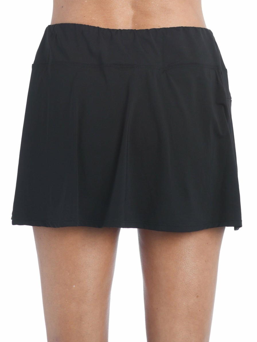 Women * | Low Price 24Th & Ocean: Solid Swim Skort Black