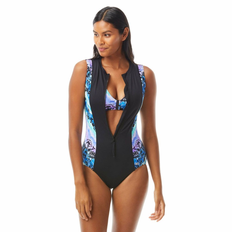 Women * | Exclusive Design Beach House Sport: One Piece Tie Dye For Thrive Sleeveless Zip Front