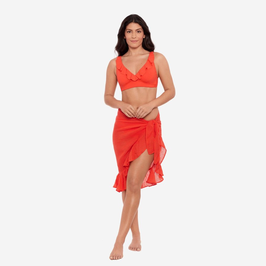 Clothing * | Original Lauren: Beach Club Solids Ruffle Pareo Sunset