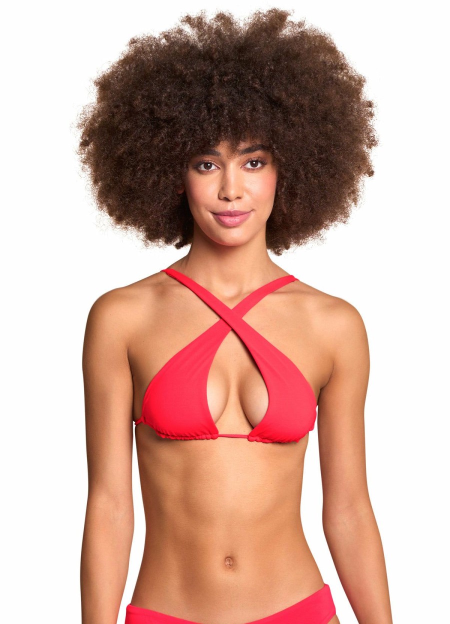 Women * | New Maaji: Cherry Kalima Halter Triangle Bikini Top Red