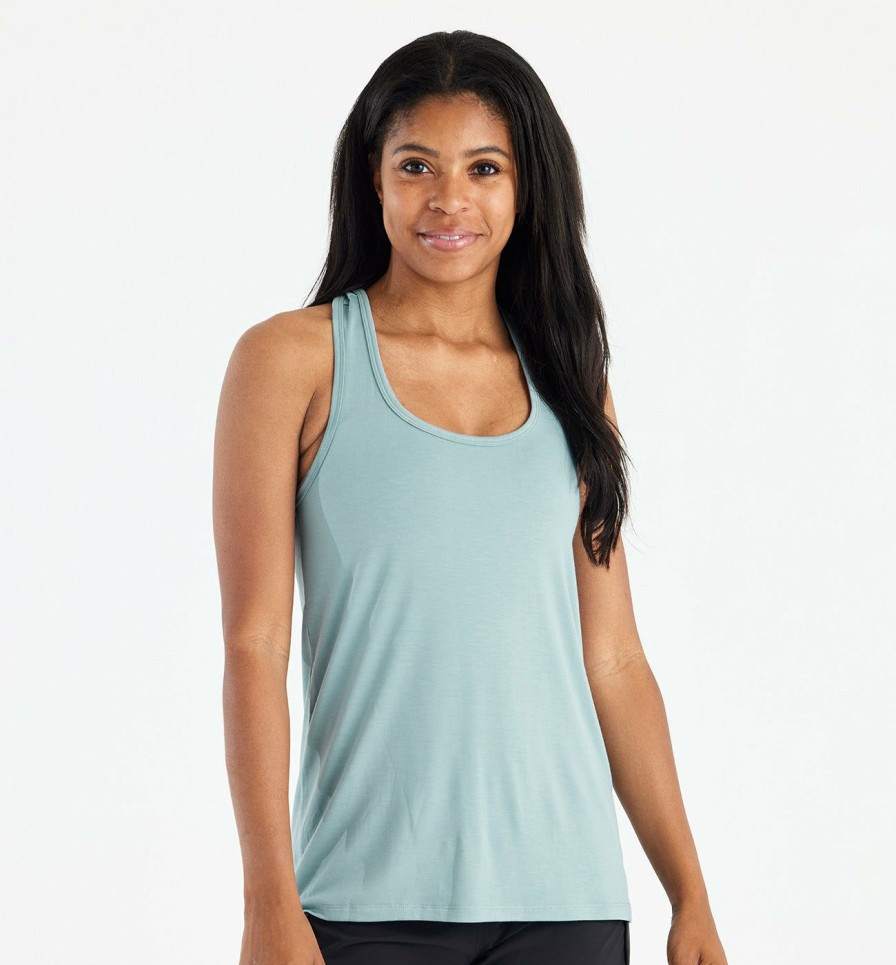 Clothing * | Best Sale Free Fly: Women'S Bamboo Motion Racerback Tank Ocn Mist