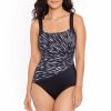 Women * | Low Price Reebok: One Piece Glass Cutter Scoop Neck Swimsuit Multi