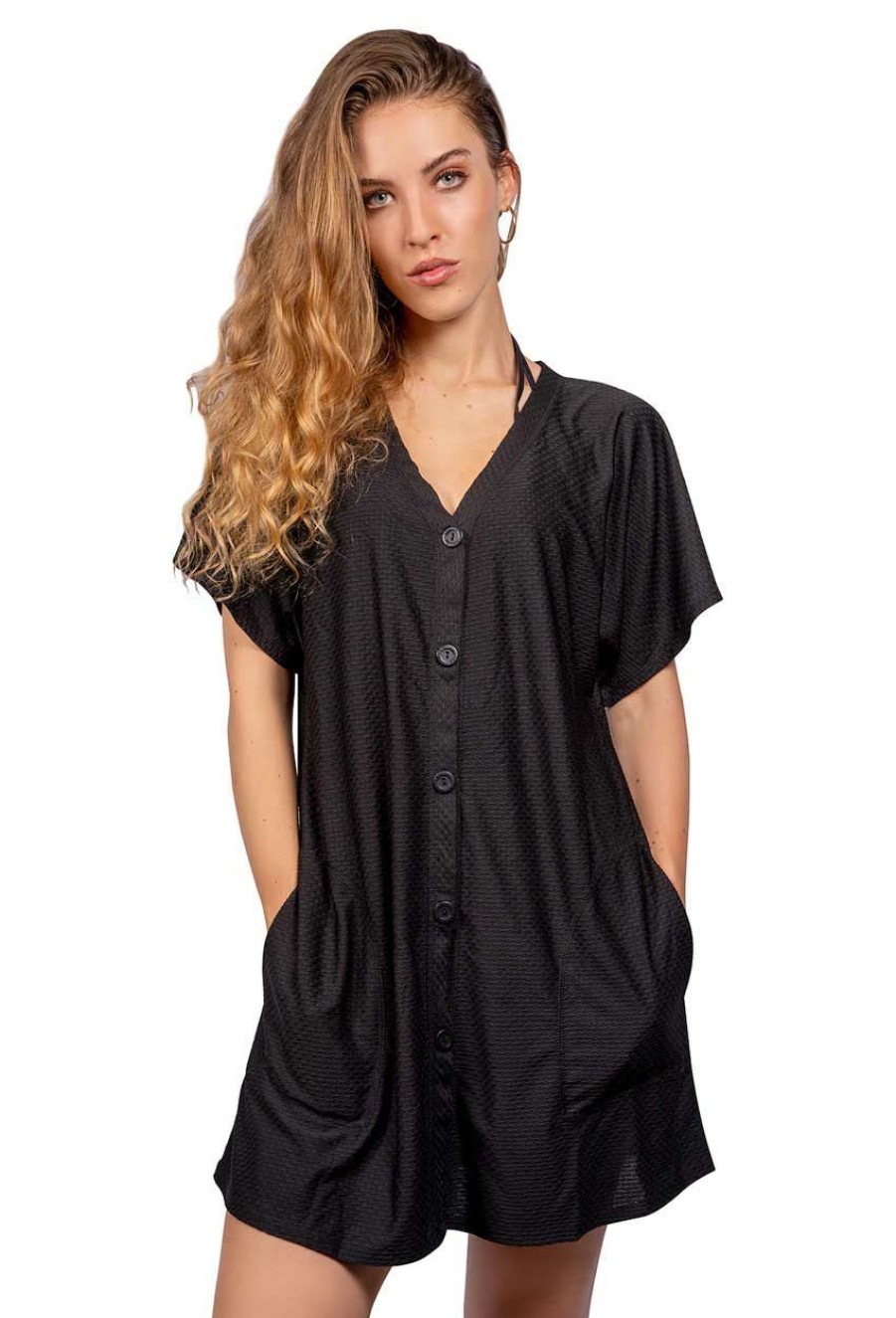 Clothing * | Exclusive Design Jordan Taylor: Button Front Dress Black