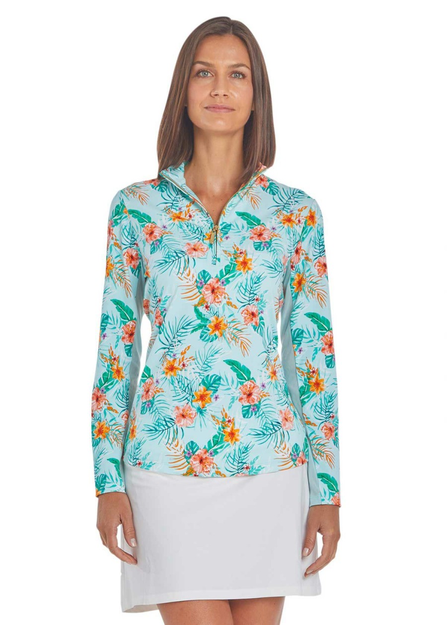 Women * | Low Price Cabana Life: Essentials Wicking Performance Zip Top Cayman