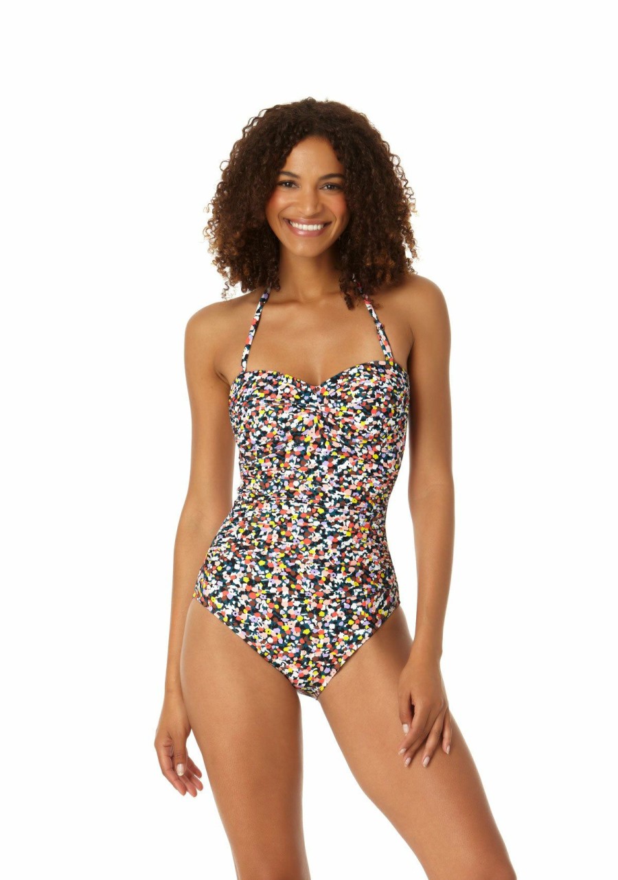 Women * | Original Anne Cole: One Piece Confettitime Twist Front Bandeau Multi