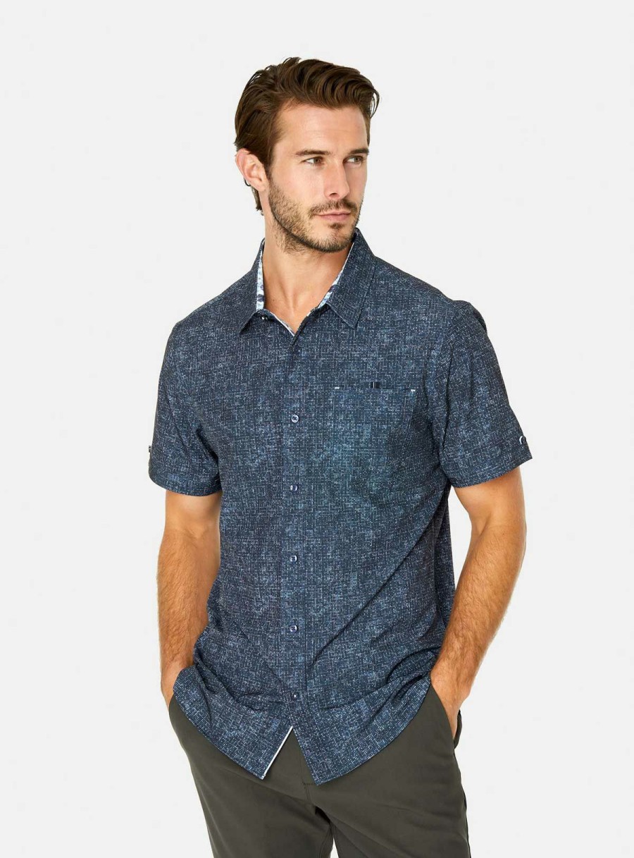 Men * | Unique 7 Diamonds: Ocean Drive Short Sleeve Shirt Navy