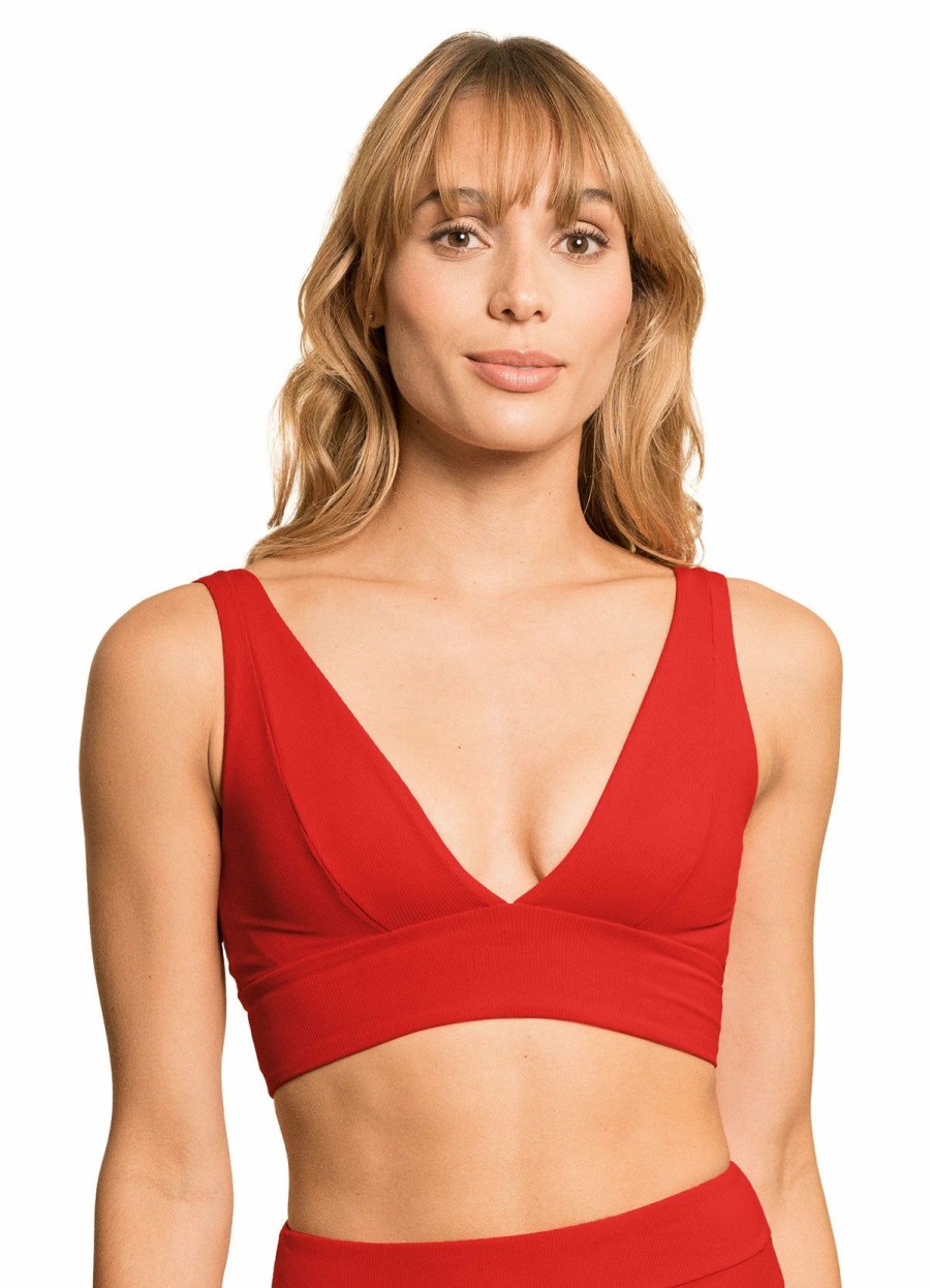 Women * | Store Maaji: Crimson Pardise Long Line Triangle Bikini Top Red