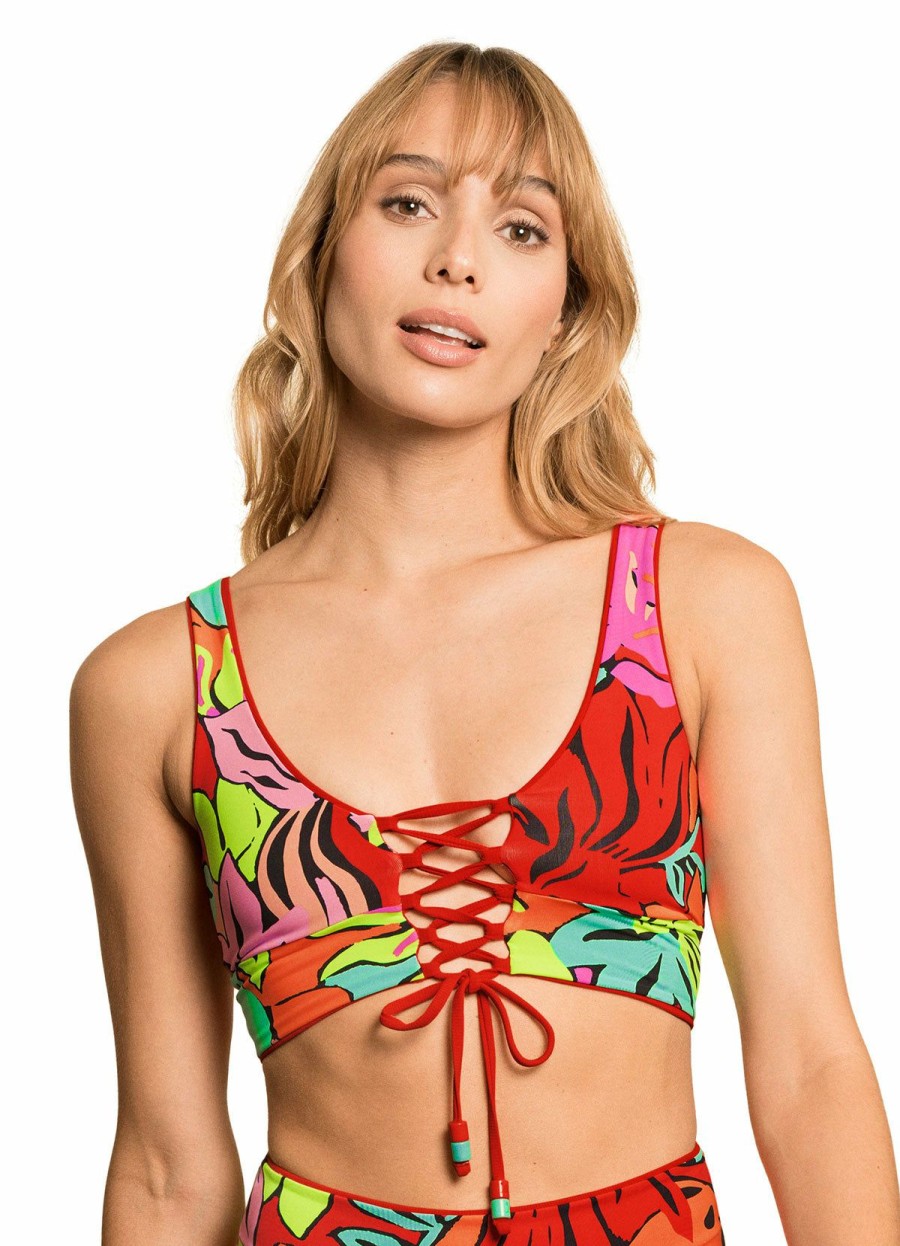 Women * | Store Maaji: Crimson Pardise Long Line Triangle Bikini Top Red