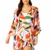 Women * | Opening Sales Anne Cole: Palm Party Flounce V-Neck Tunic Cover Up Multi