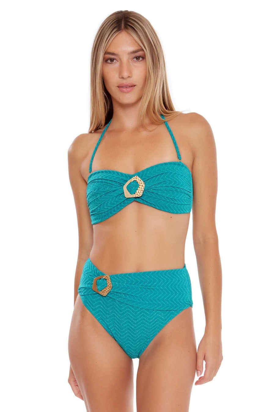 Women * | Sale Online Trina Turk: Empire Lurex Bandeau Top Marine