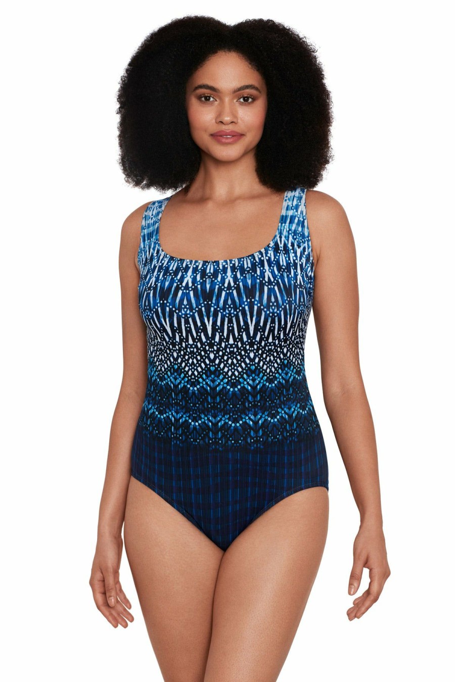 Women * | Low Price Longitude: One Piece Crown Jewels Double X Back Tank Swimsuit Blue