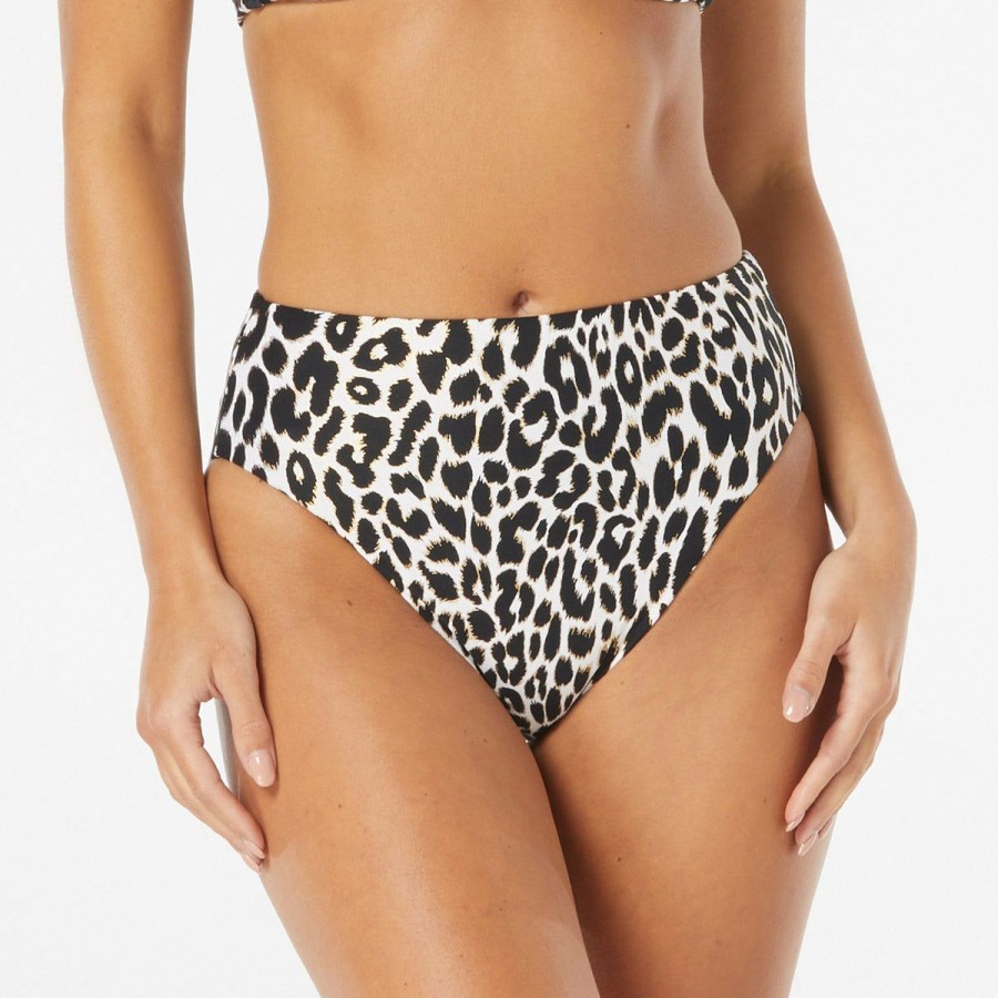 Women * | High Quality Carmen Marc Valvo: Foil Jungle Cheetah Reversible High Waist Bikini Bottom Black