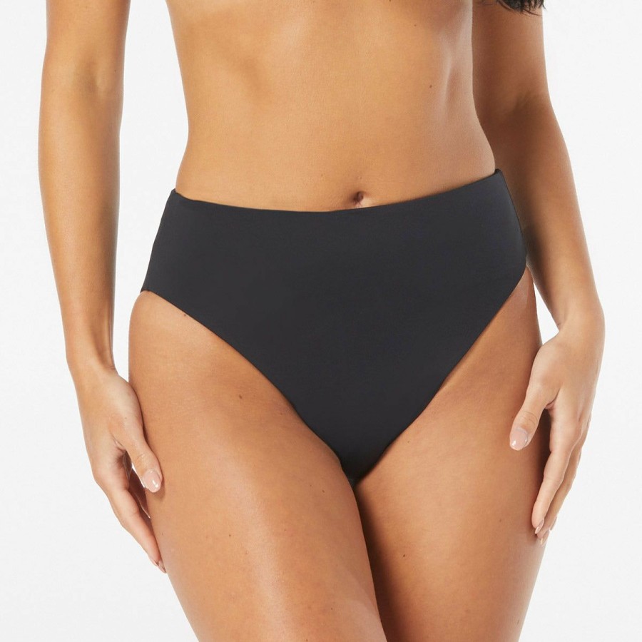 Women * | High Quality Carmen Marc Valvo: Foil Jungle Cheetah Reversible High Waist Bikini Bottom Black