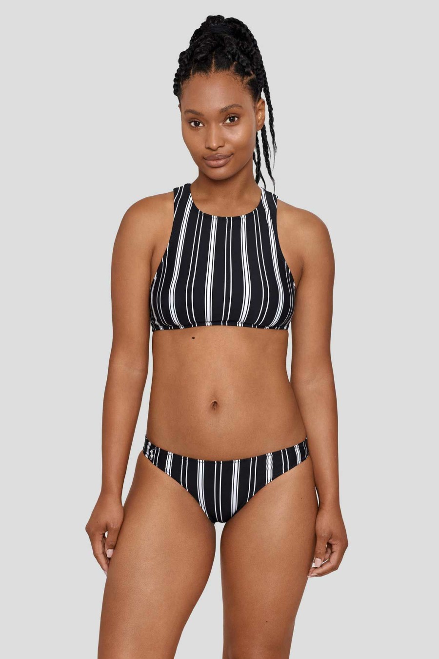 Women * | Original Polo: Urban Stripe X-Back High Neck Bikini Top Black/White