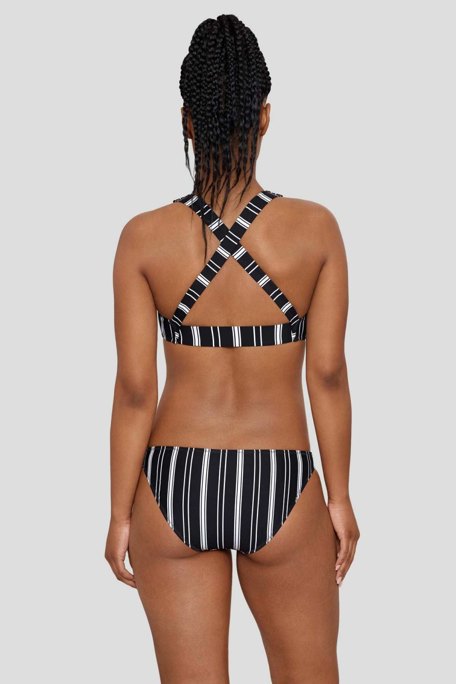 Women * | Original Polo: Urban Stripe X-Back High Neck Bikini Top Black/White