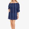 Clothing * | Attractive Lauren: Slib Stripe Off Shoulder Dress Blue