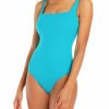 Women * | Low Price Bleu: One Piece Walk The Line Solid Square Neck Lagoon