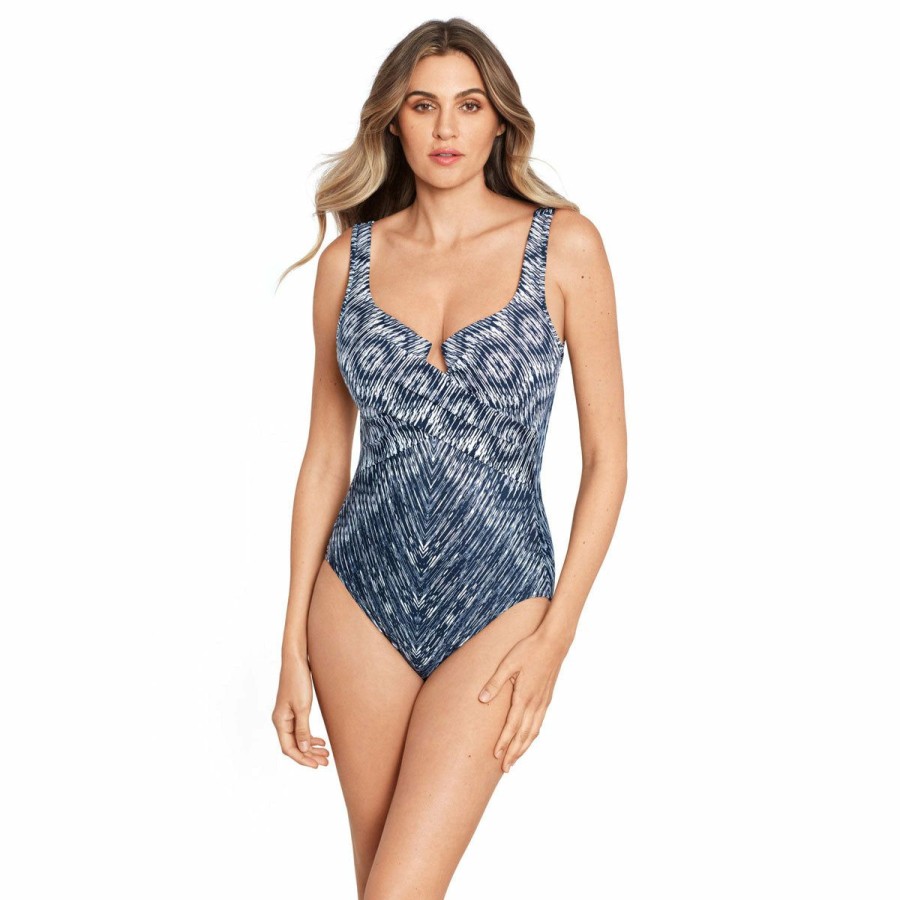 Women * | Official Miraclesuit: One Piece Silver Shores Criss Cross Escape Mid/Wht